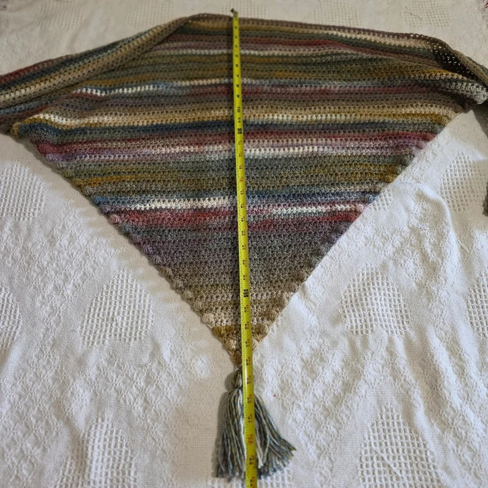 Handmade Crochet Triangle Shawl Women One Size Multicolor Boho Tassel Wrap